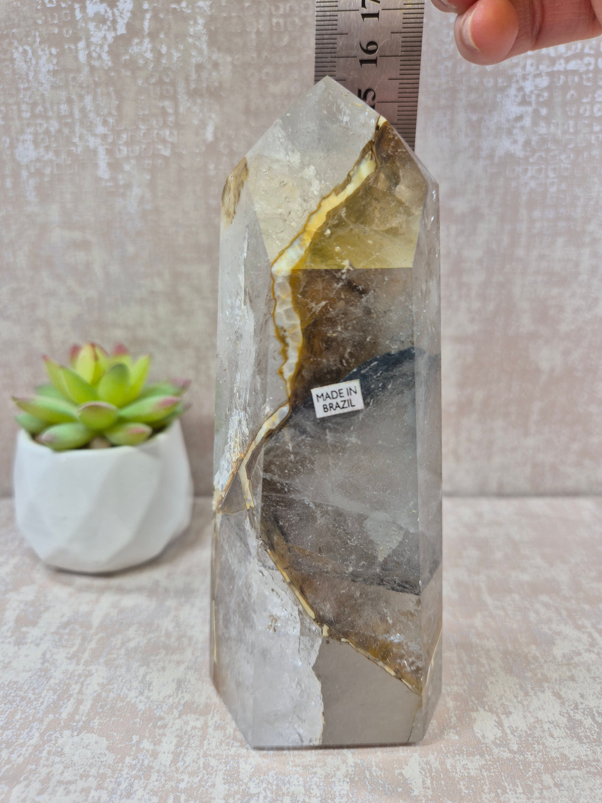 Blue Tara with Mosaic Calcite Point