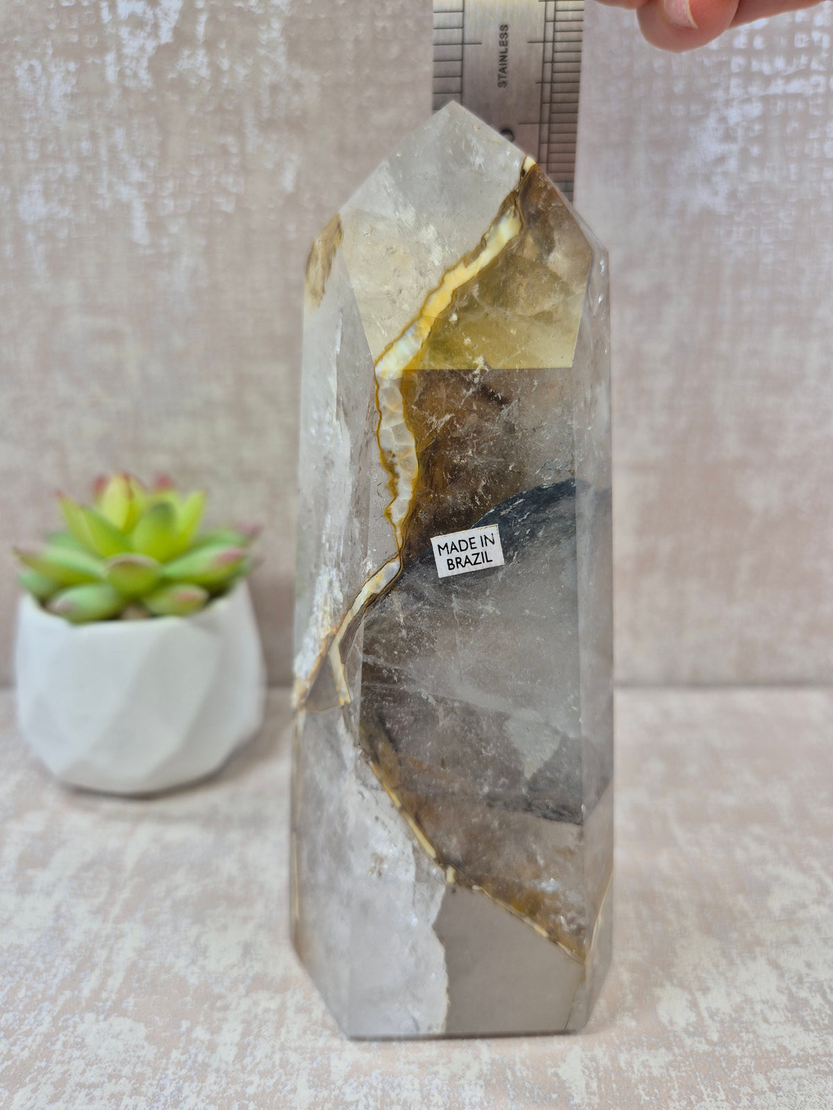 Blue Tara with Mosaic Calcite Point