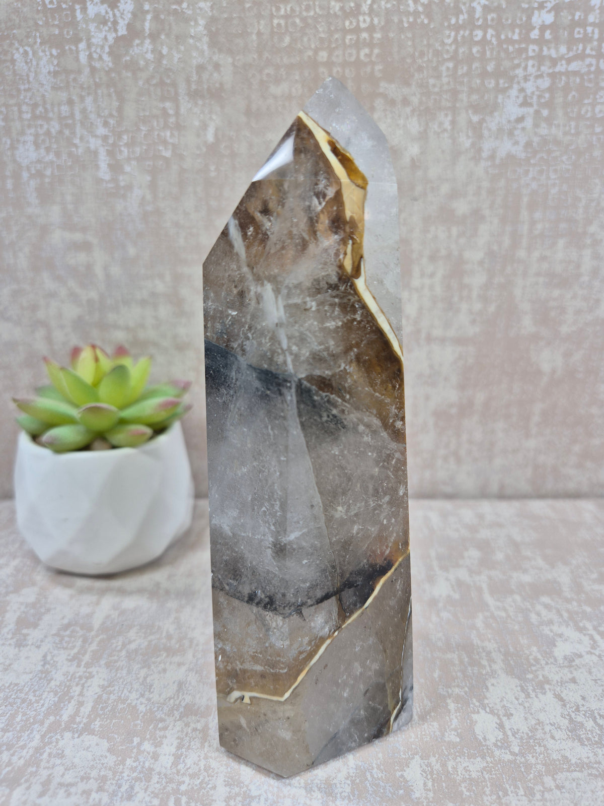 Blue Tara with Mosaic Calcite Point