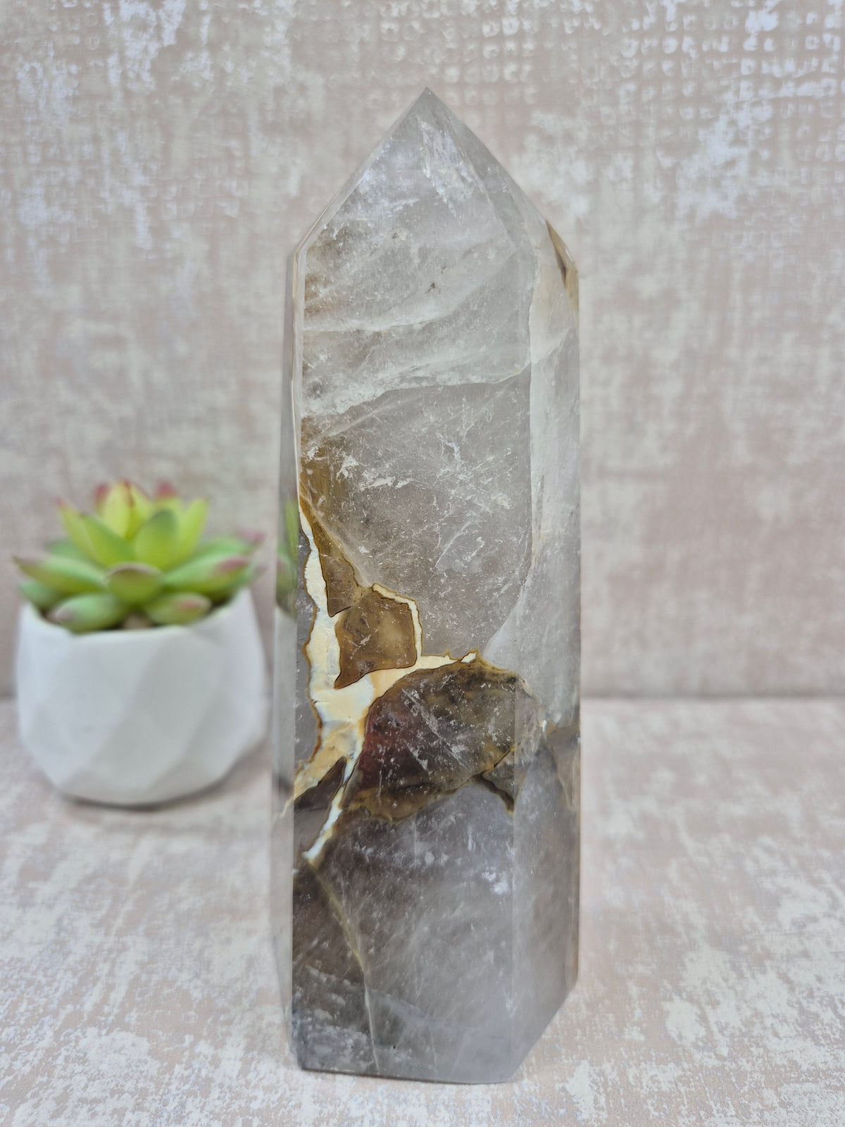 Blue Tara with Mosaic Calcite Point