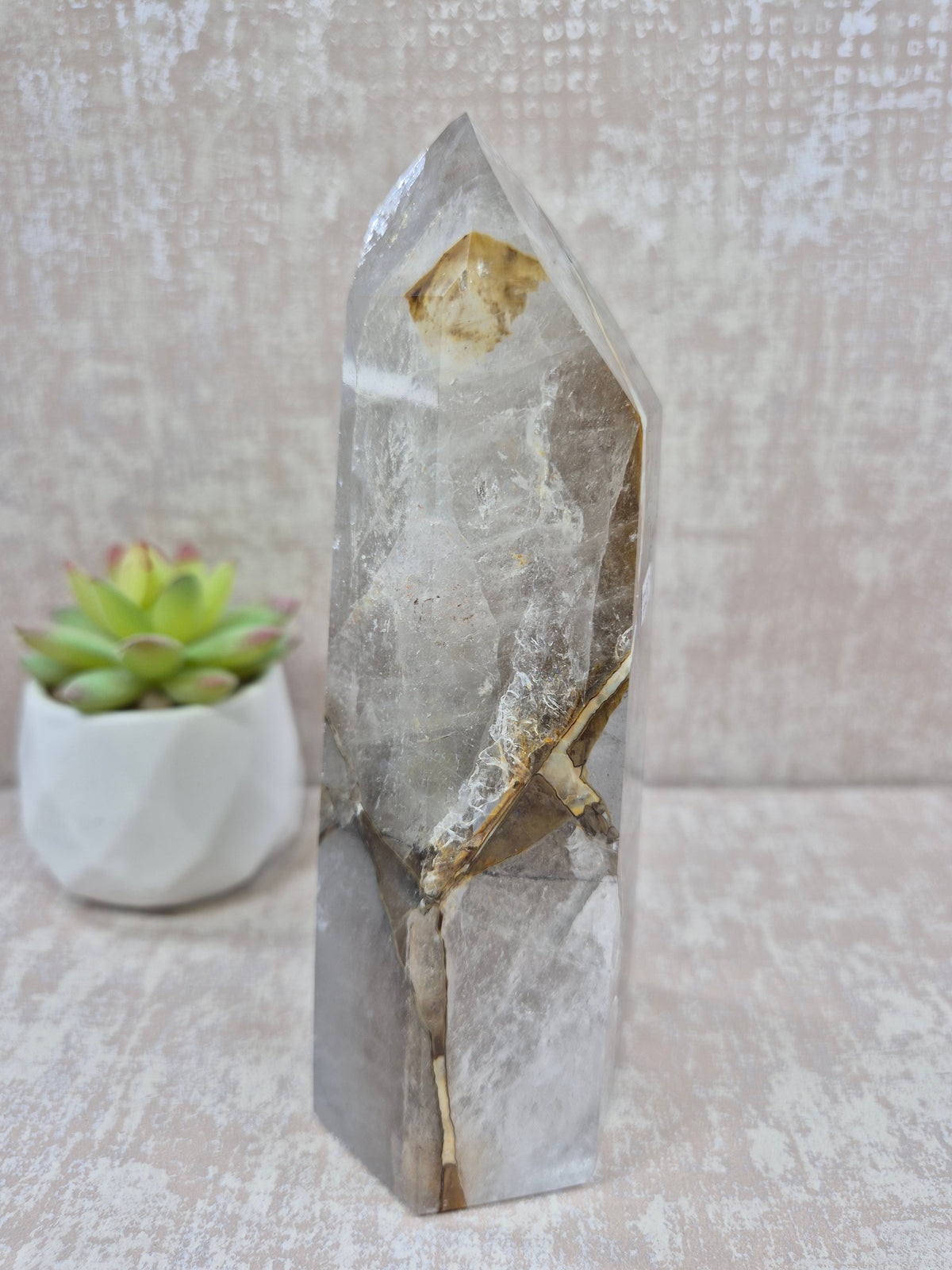Blue Tara with Mosaic Calcite Point